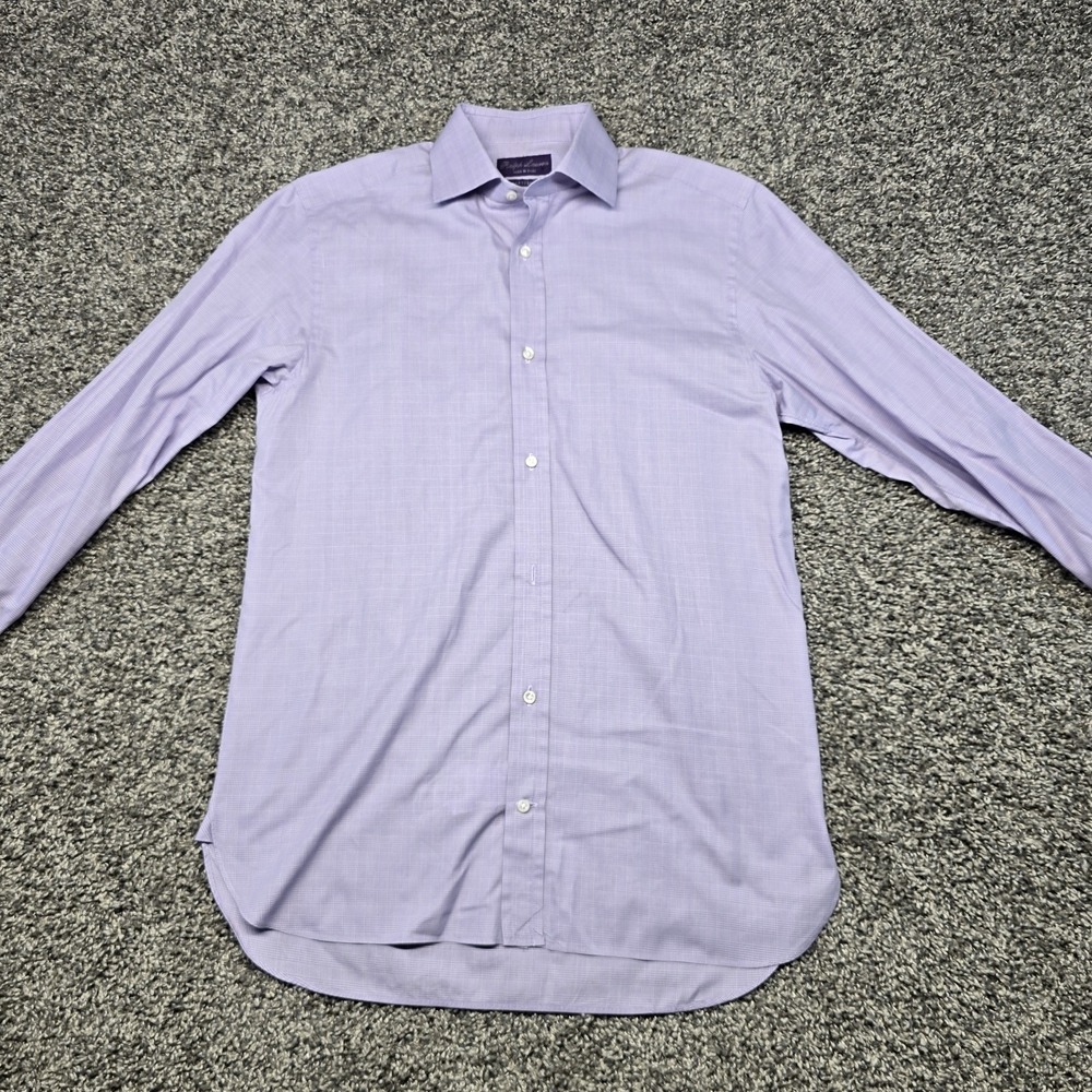 Ralph Lauren Purple Label Cotton Twill Dress Shirt Glen Check Men Size Size 15